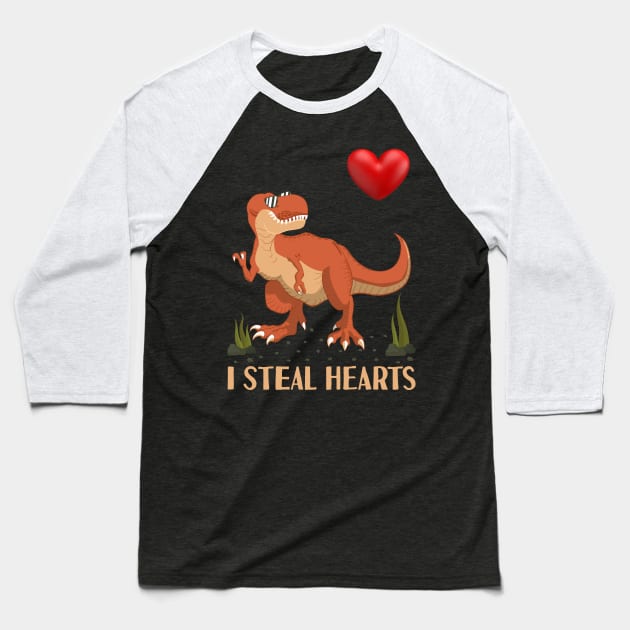 I Steal Hearts Valentines Day Trex Dinosaur Baseball T-Shirt by Tesszero